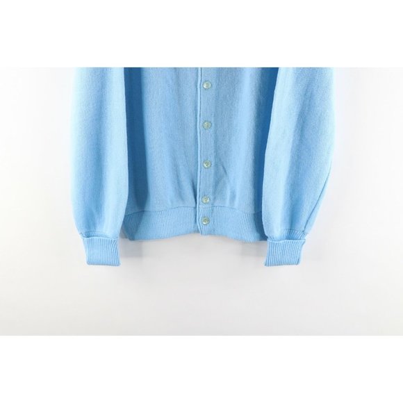 Vtg 70s Rockabilly Mens M Kurt Cobain Knit Cardigan Sweater Carolina Blue USA - Picture 3 of 7